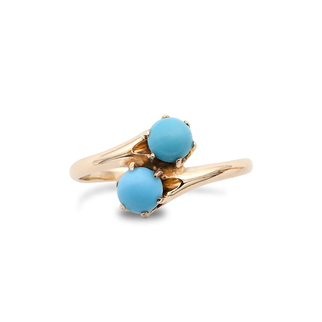 Antique 14 Karat Yellow Gold Twin Turquoise Ring
