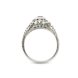 Antique 18 Karat White Gold Filigree Art Deco Ruby Engagement Ring