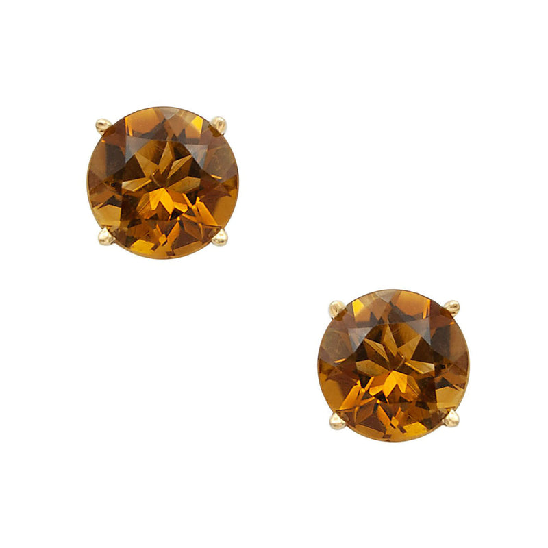 14 Karat Yellow Gold Round Natural Golden Citrine Stud Earrings