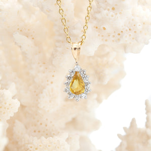 14 Karat Pear Shaped Yellow Sapphire and Diamond Pendant