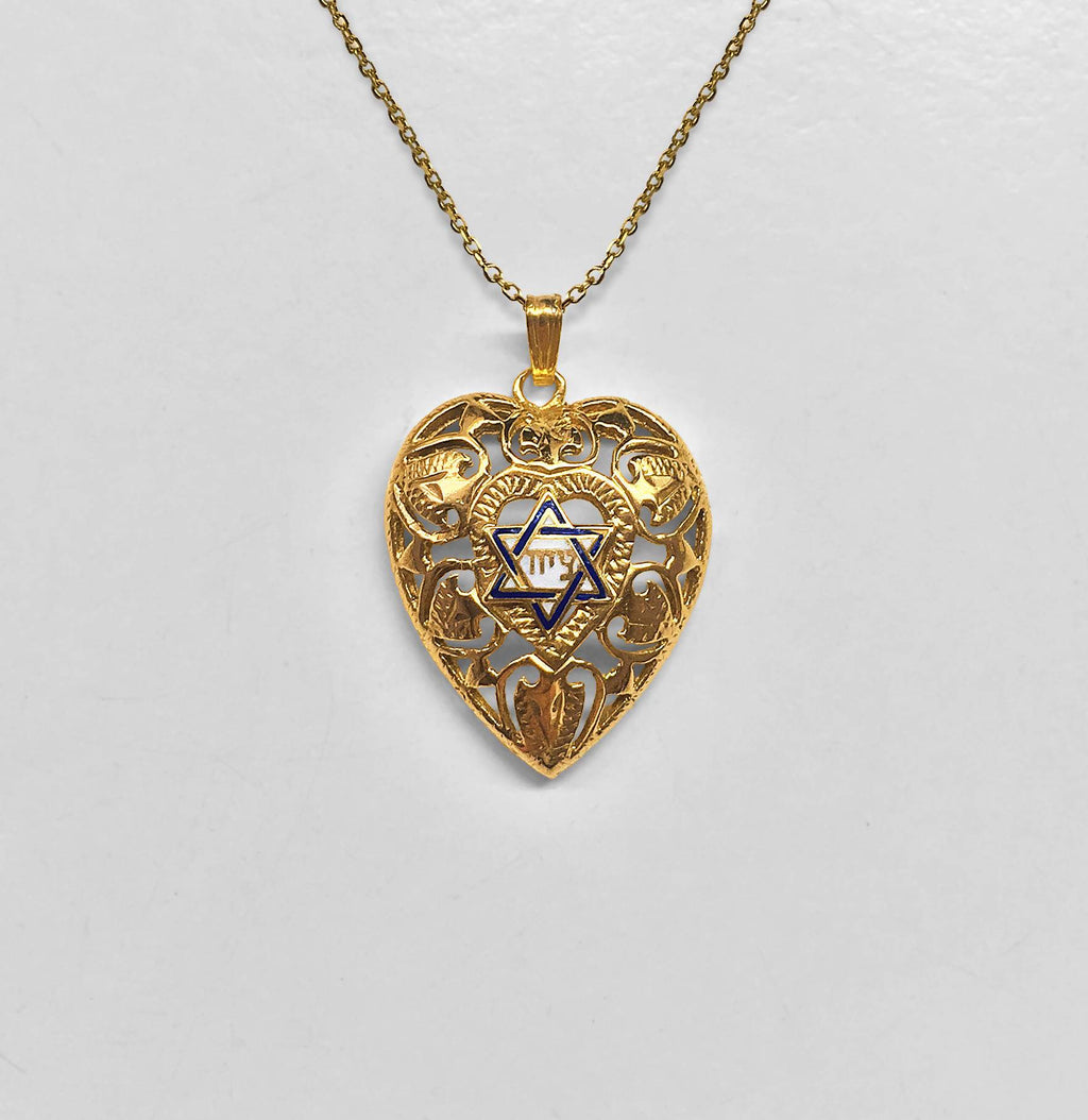 Heart-Shaped Pendant with Enameled Star of David