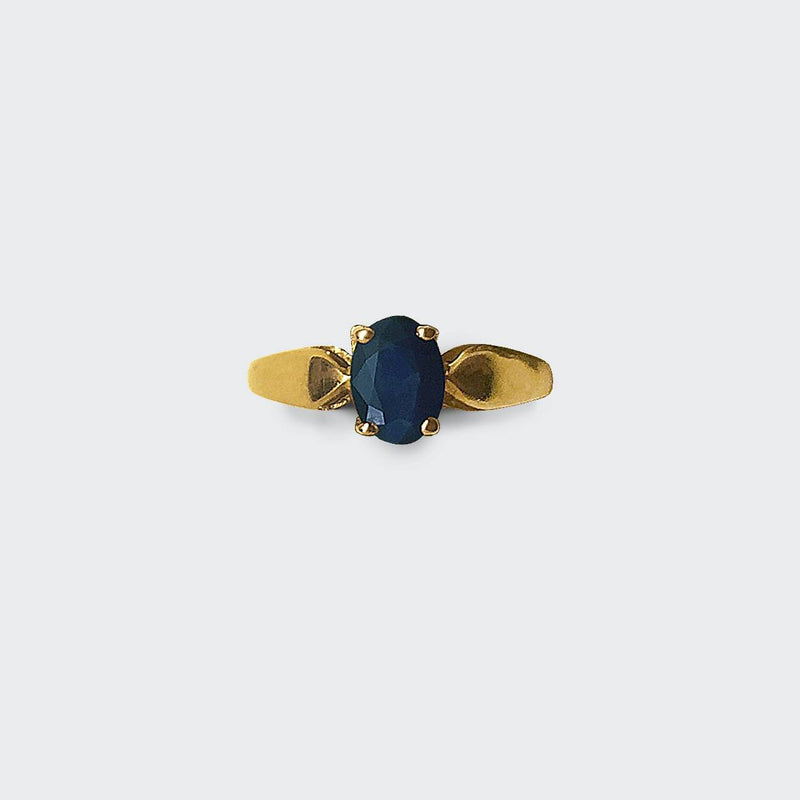 Dark Blue Oval Sapphire Solitaire Ring