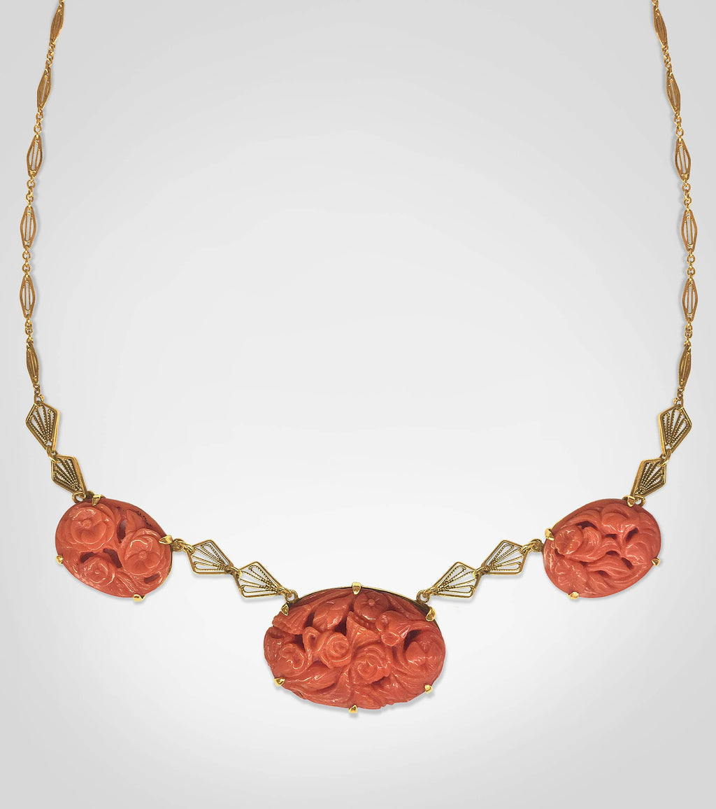 Carved Italian Coral Necklace
