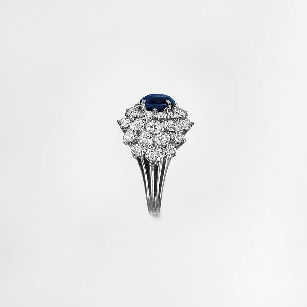 Platinum Ceylon Sapphire and Diamond Domed Ring