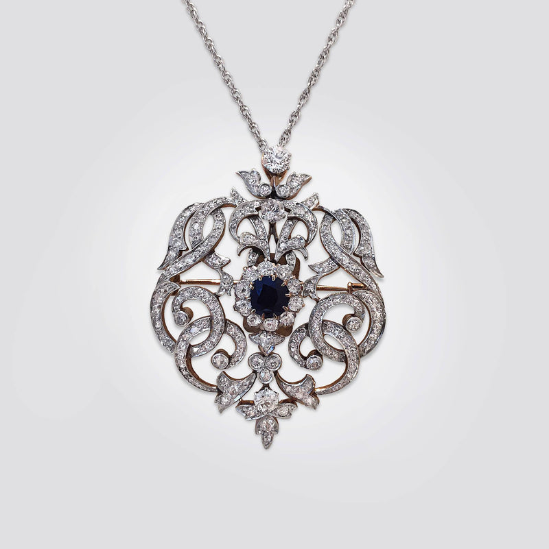 Sapphire and Diamond Art Deco Pendant Pin