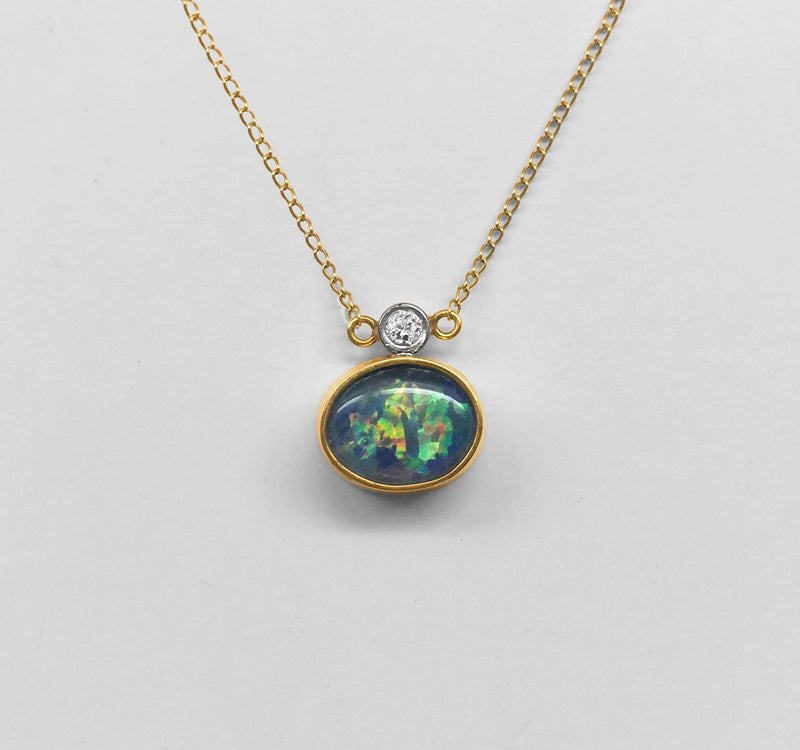 Australian Black Opal and Diamond Necklace