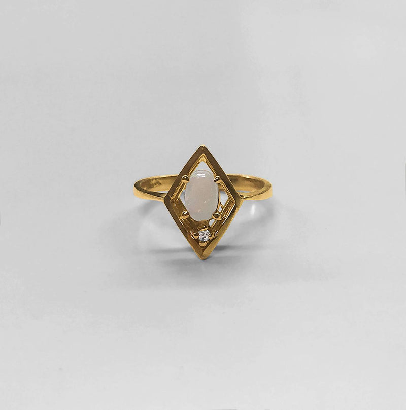 Australian Opal and Diamond Geometric Ring