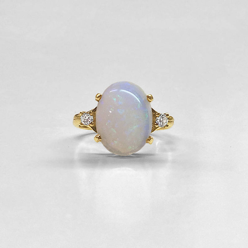 Oval Australian Opal and Diamond Ring