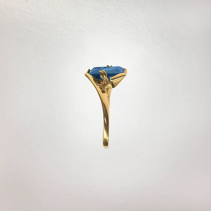 Geometric Semi-Bezel & Prong Set Blue Spinel Ring