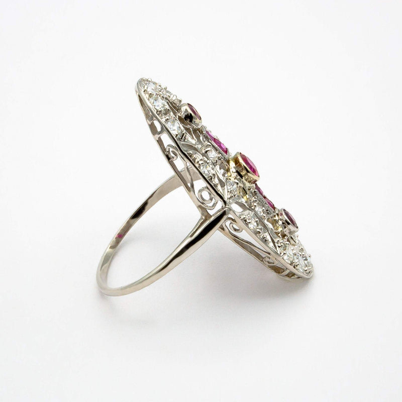 Authentic Art Deco Platinum Diamond and Ruby Ring