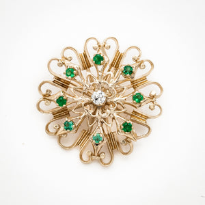 Emerald and Diamond Pendant Pin