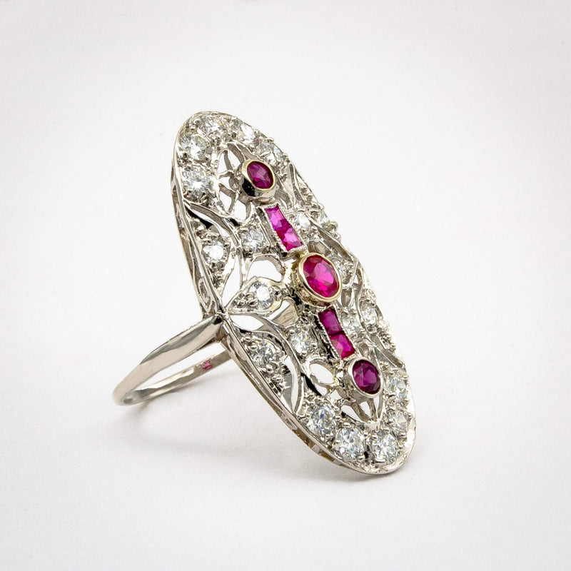 Authentic Art Deco Platinum Diamond and Ruby Ring