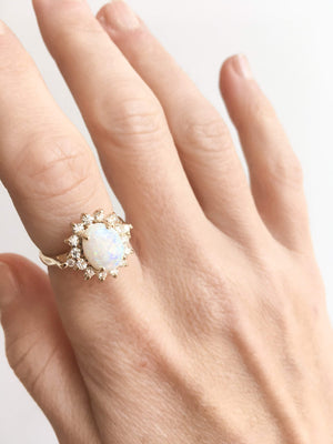 Australian Opal and Diamond Halo Ring