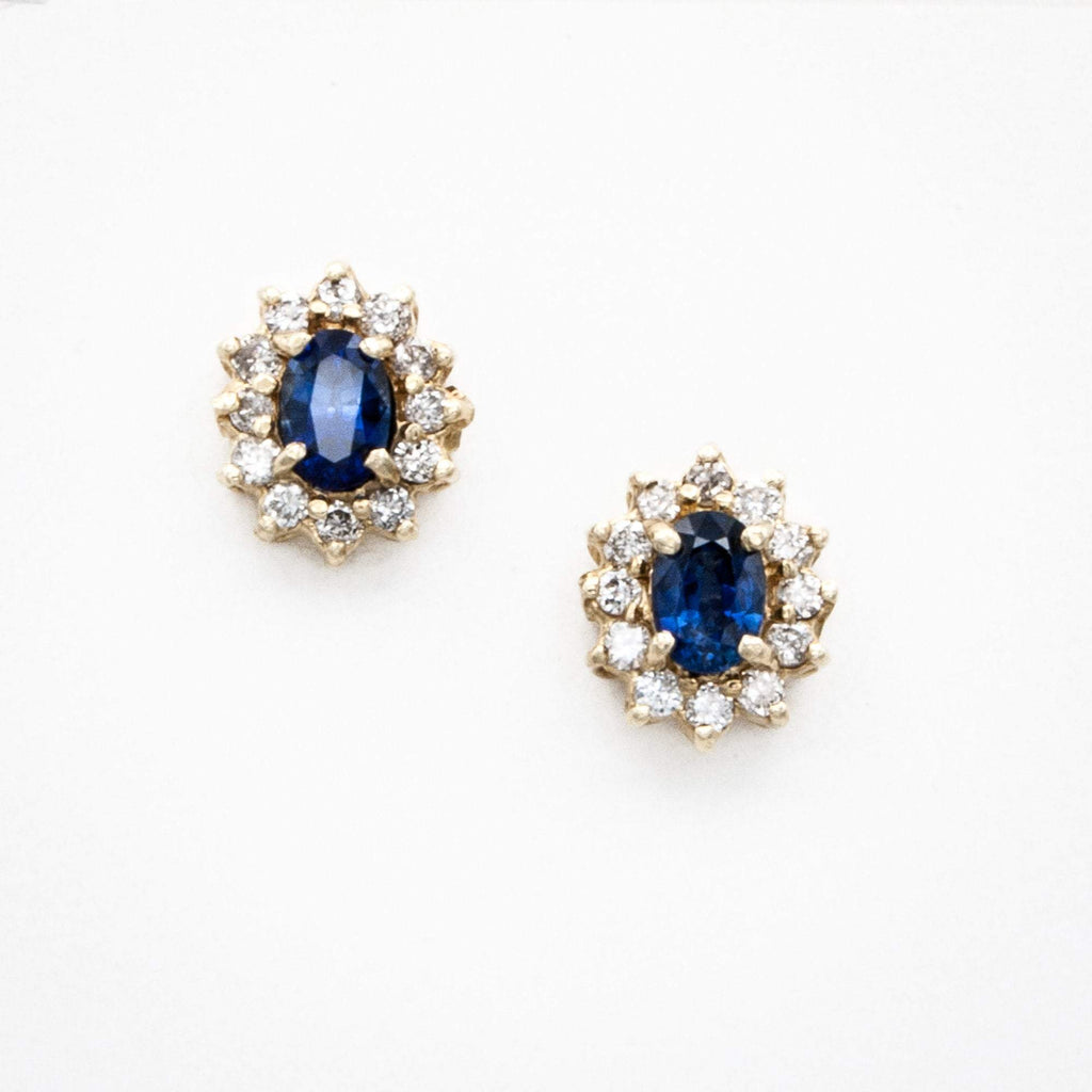 Oval Ceylon Sapphire and Diamond Halo Stud Earrings