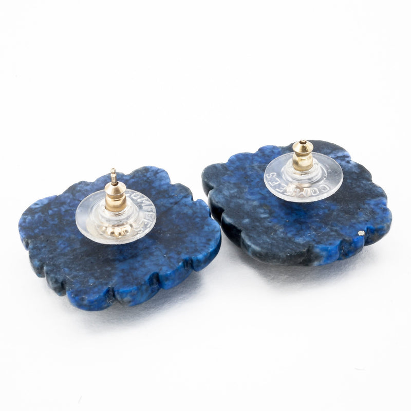 Carved Lapis Lazuli Stud Earrings