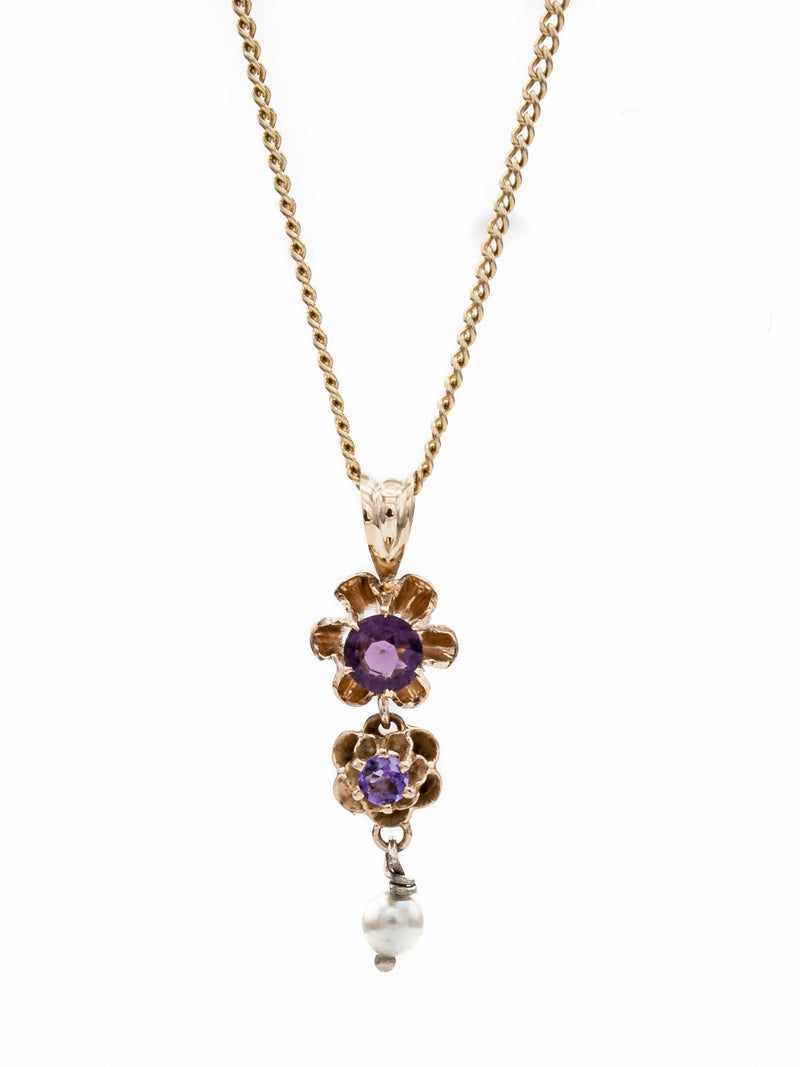 Amethyst and Gold Flowerette Lavalier