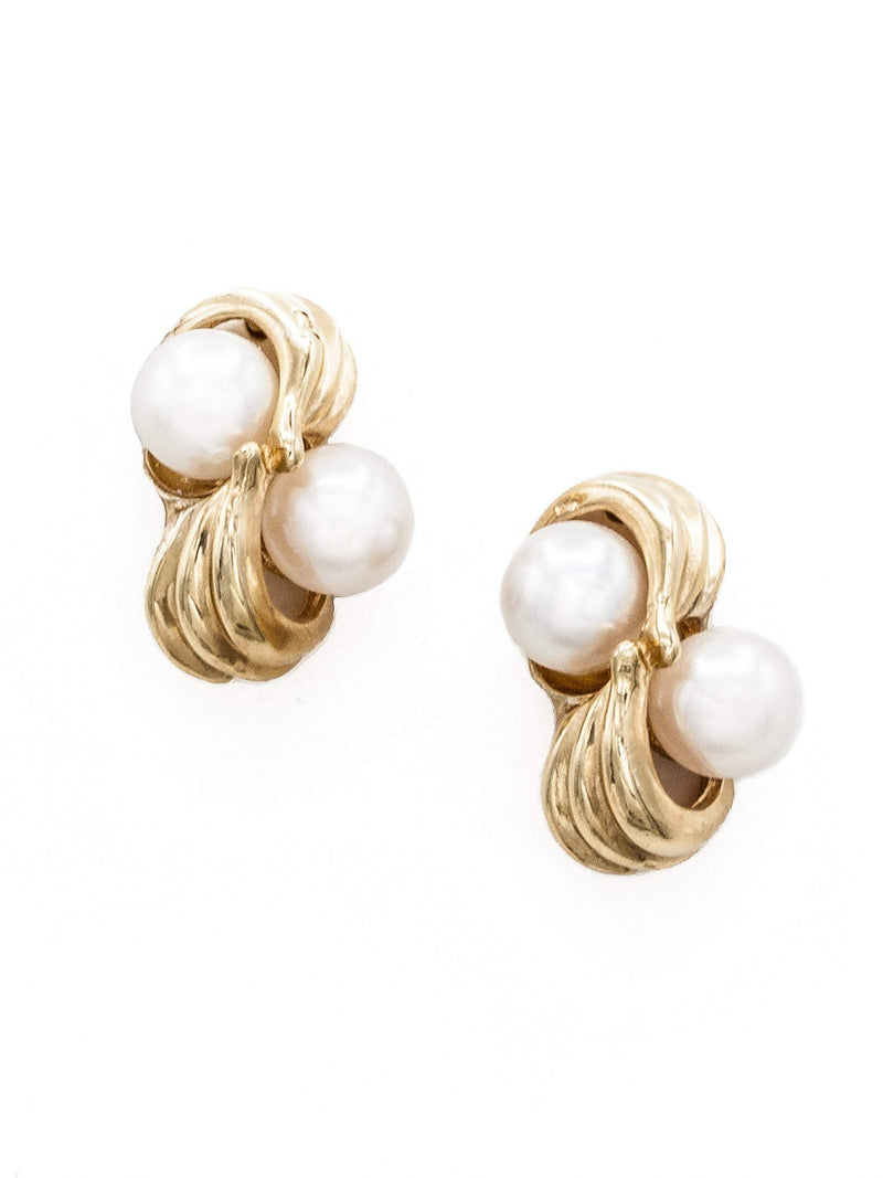Gold Swirl Pearl Stud Earrings