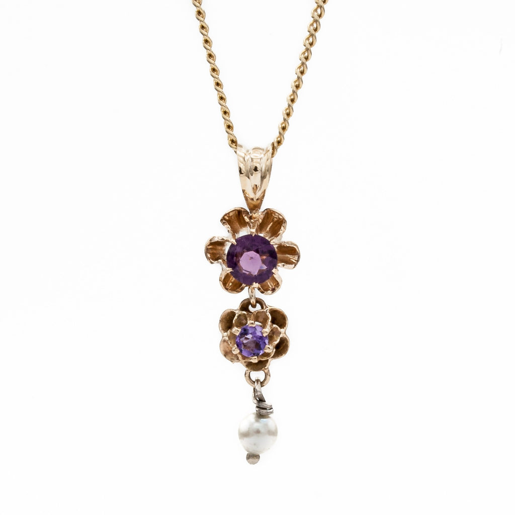 Amethyst and Gold Flowerette Lavalier