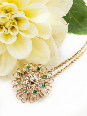 Emerald and Diamond Pendant Pin