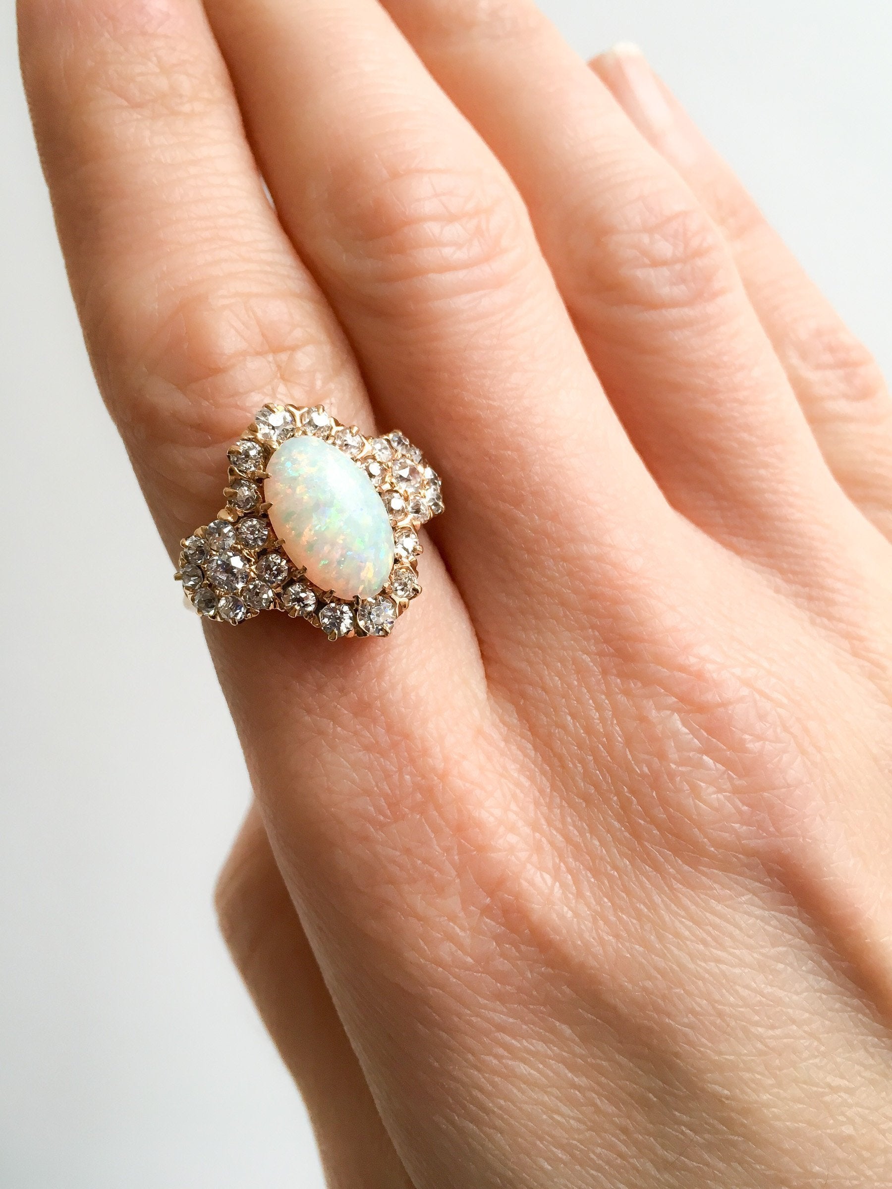 Vintage Opal Diamond Cluster Cocktail Ring 2.8ct Opal 2.1ct Of Diamond –  Laurelle Antique Jewellery