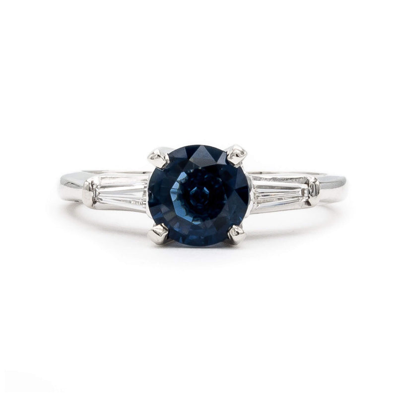 Vintage Sapphire and Baguette Diamond Ring