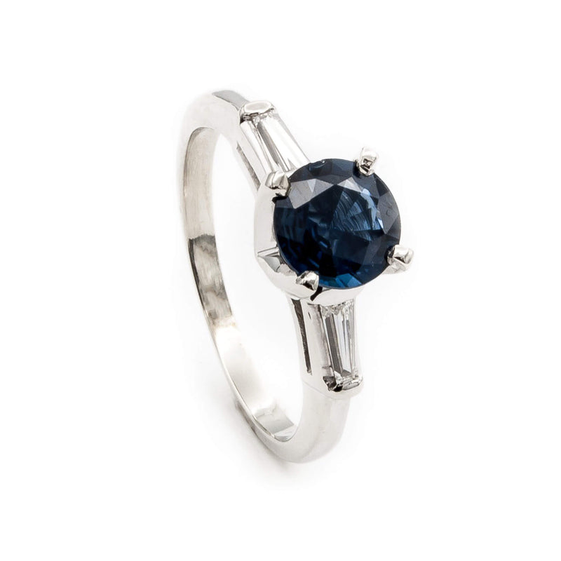 Vintage Sapphire and Baguette Diamond Ring