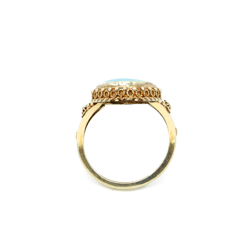 Vintage 14 Karat Yellow Gold Persian Turquoise Filigree Ring