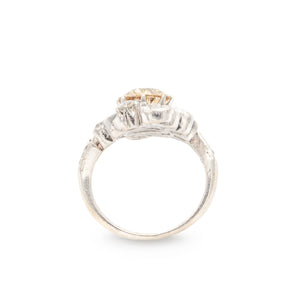 Antique Platinum Engagement or Cocktail Ring with Old European Cut Untreated Cognac Diamond and White Diamonds