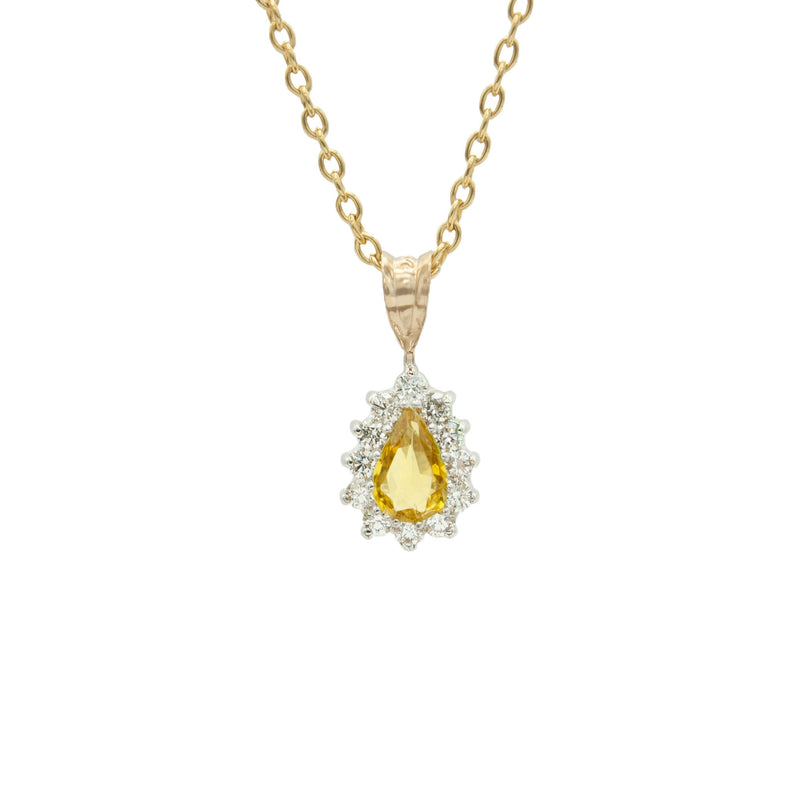 14 Karat Pear Shaped Yellow Sapphire and Diamond Pendant